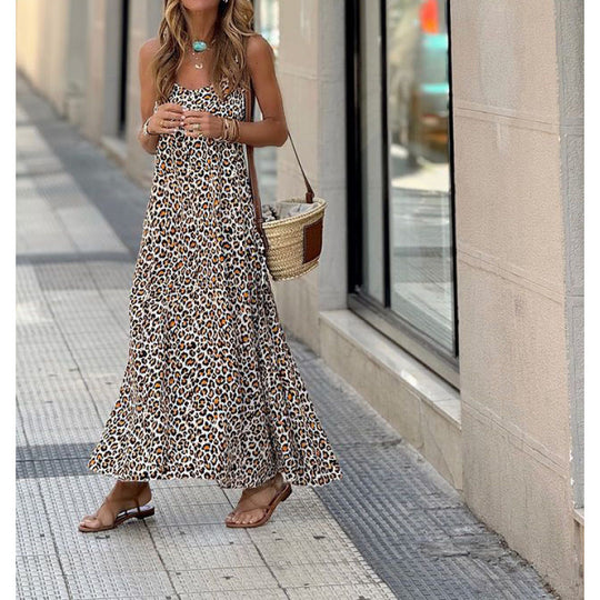 Damen Maxikleid im modernen Leoparden-Design mit lockerer Passform EB