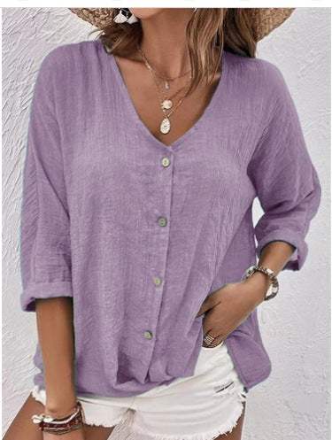 Damen Leichtes Viskosebluse mit Knopfleiste EB