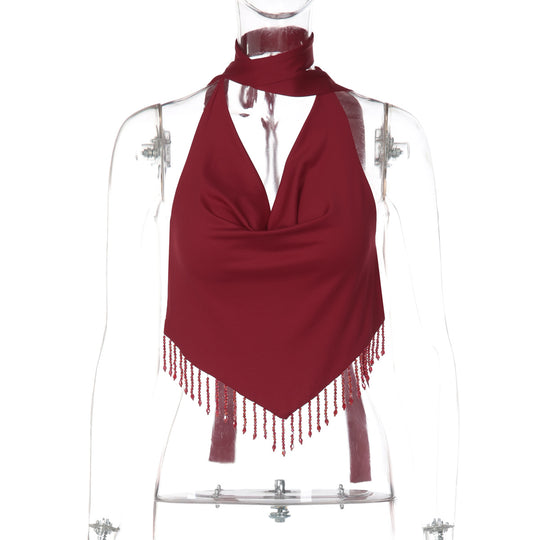 Damen Haltertop mit eleganter Fransenverzierung EB