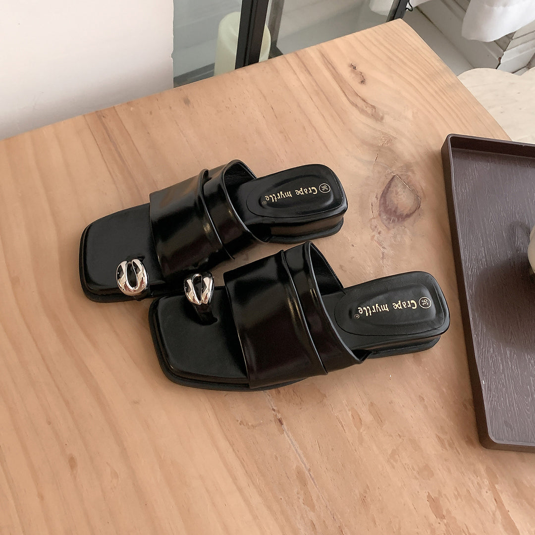 Damen modische Mules mit elegantem Riemen und luxuriösem Glanz EB