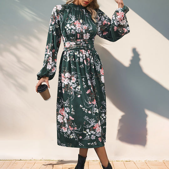 Damen Maxi-Kleid mit elegantem floralem Design und Rüschendetails EB