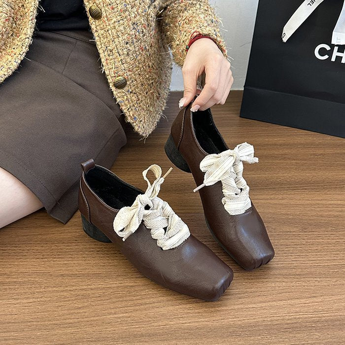 Damen elegante Schnürschuhe im Retro-Stil mit dekorativen Schleifen EB