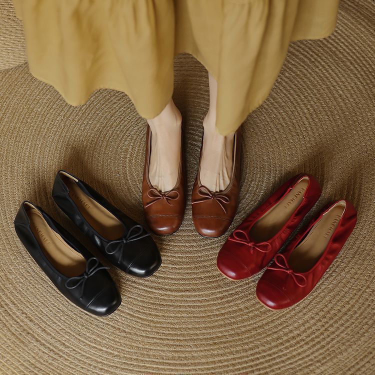 Damen Ballerinas mit elegantem Schleifenakzent aus hochwertigem Leder EB