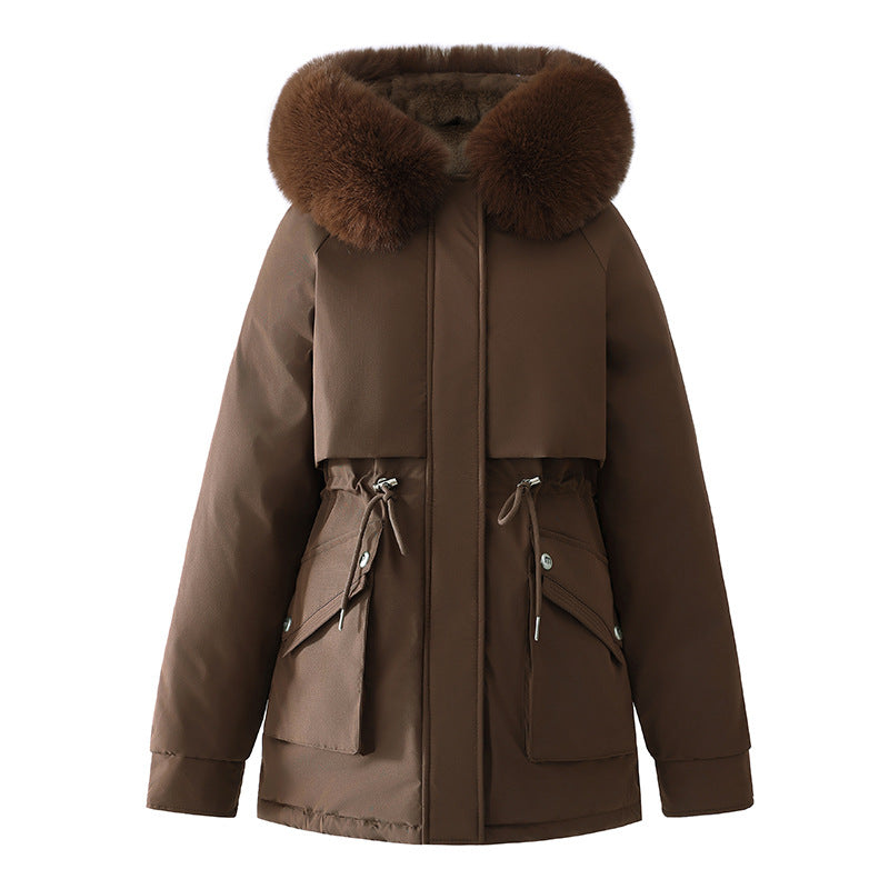 Damen Modische Winterjacke mit abnehmbarer Kapuze und hochwertigem Kunstfell EB