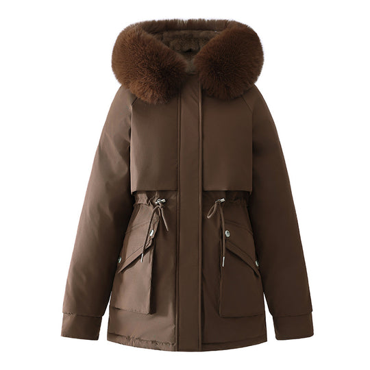 Damen Modische Winterjacke mit abnehmbarer Kapuze und hochwertigem Kunstfell EB