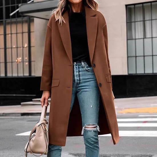 Damen Eleganter Woll-Trenchcoat mit klassischem Revers EB