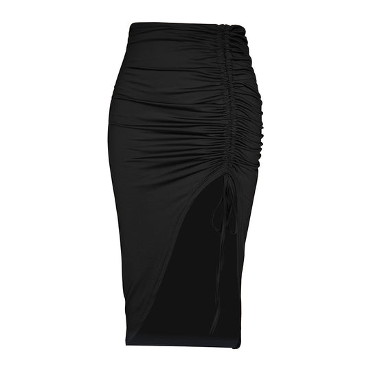 Damen Maxi-Rock mit hohem Schlitz und raffiniertem Rüschendesign EB