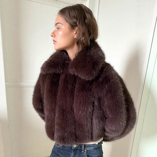 Damen Kunstfelljacke im modischen Cropped-Stil EB