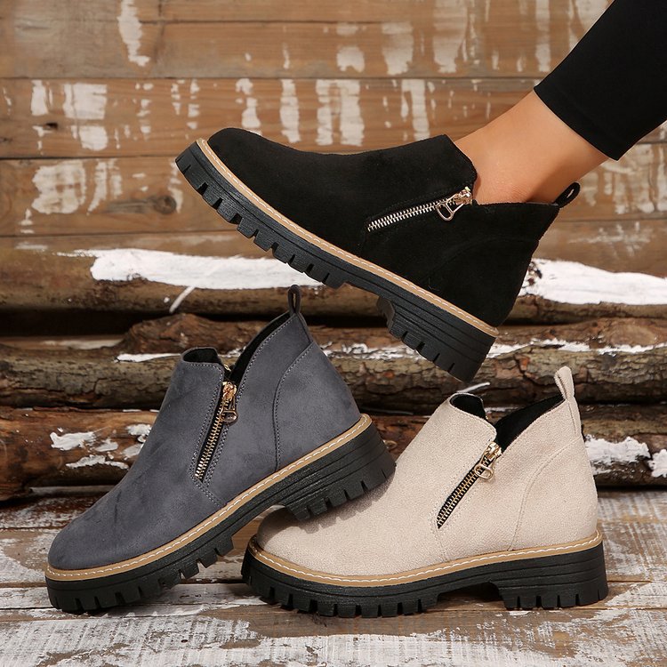 Damen lässige Stiefeletten mit seitlichem Reißverschluss und rutschfester Sohle EB