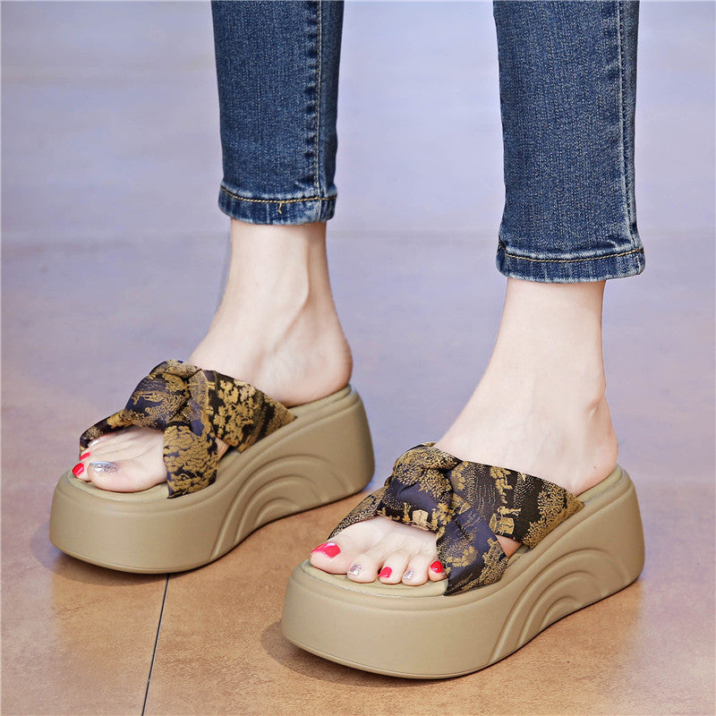 Damen Komfortable Plateau-Sandalen mit modischem Schleifen-Design EB