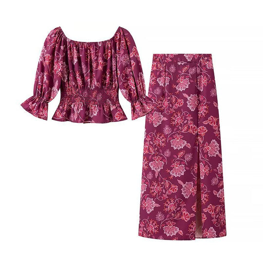 Damen Maxirock mit floralem Design und eleganten Schlitzdetails EB