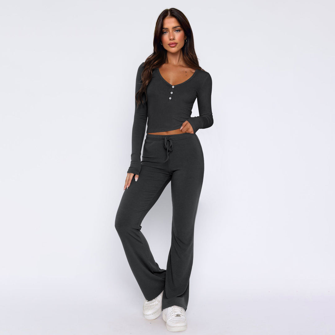 Damen Set aus bequemem Langarm-Top und lässiger Hose EB