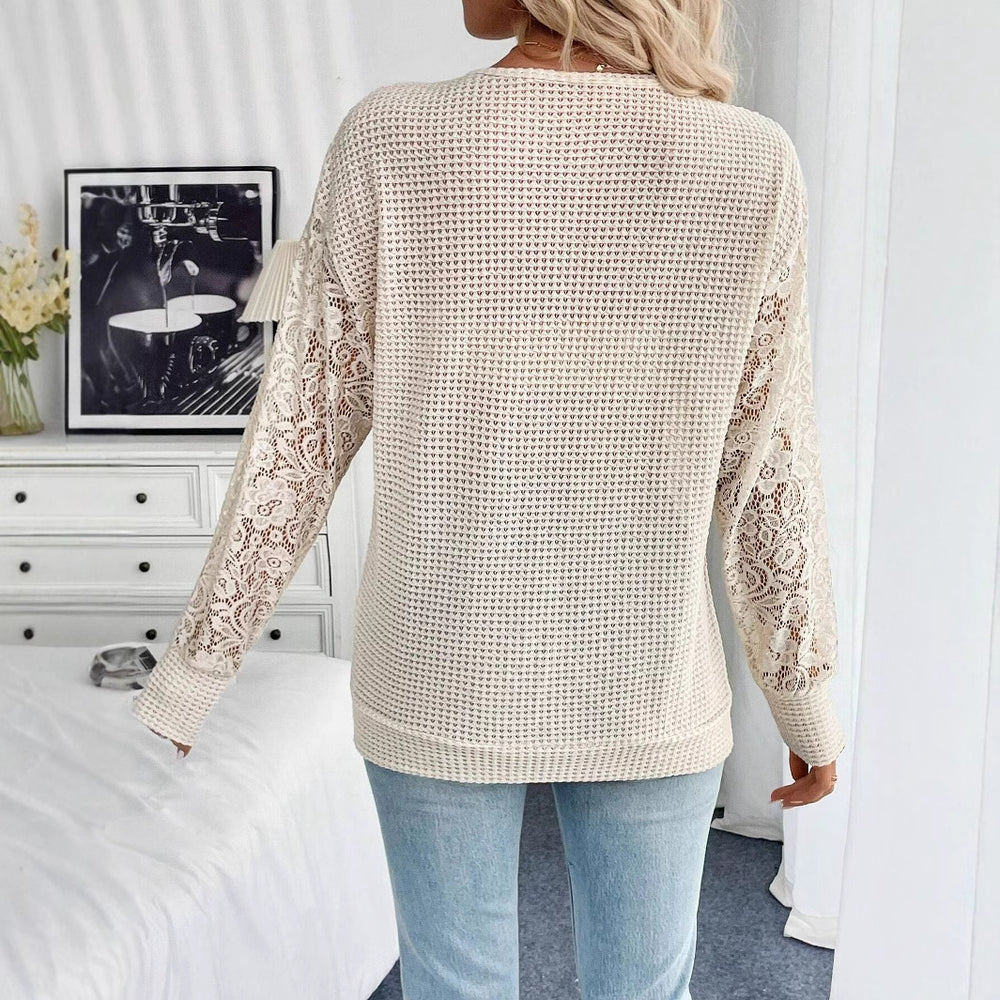 Damen Luftiger Pullover mit Spitzenärmeln EB