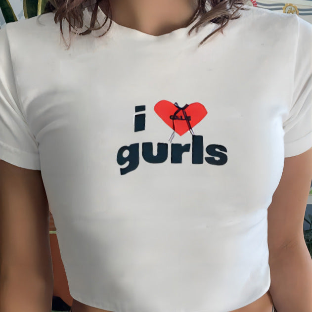 Damen Crop-T-Shirt mit animalistischem Lippenmotiv und auffälligem Schriftzug EB