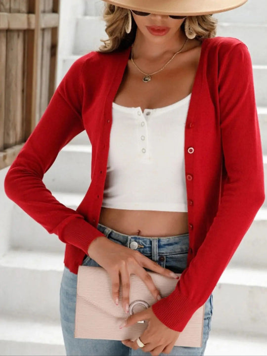 Damen lässiger Langarm-Cardigan mit Knopfverschluss EB