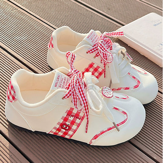 Damen Sneakers mit verspieltem Karomuster und dekorativen Schleifen EB