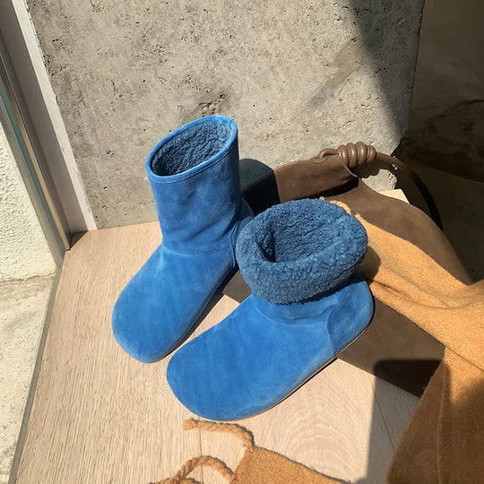 Damen warme Hausschuhstiefel mit flauschigem Innenfutter und hochwertiger Wildlederoberfläche EB