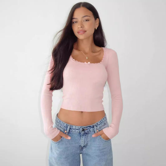Damen Langarmshirt mit eleganter Rüsche und körpernaher Passform EB
