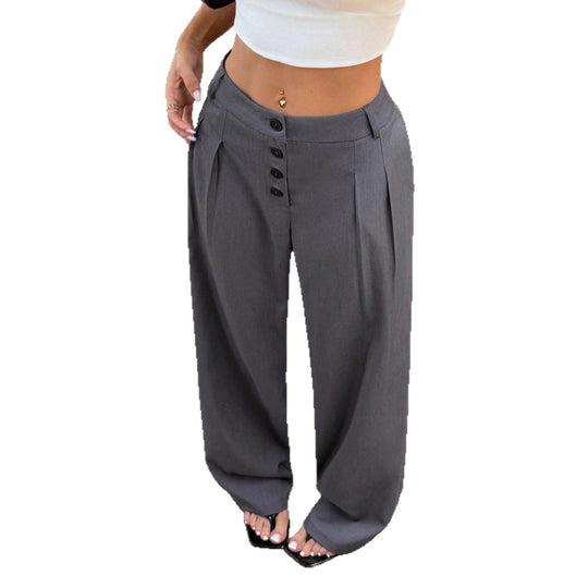 Damen Hochtaillierte Bundfalten-Hose mit Knopfleiste und weitem Bein EB