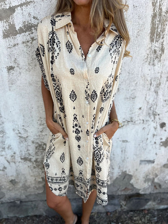 Damen modisches Hemdblusenkleid mit feinem Muster EB