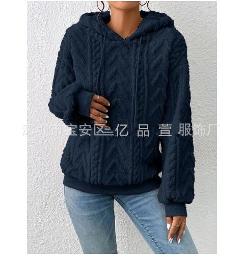 Damen nan kuscheliger Kapuzenpullover mit Zopfmuster Eingrifftaschen und Rippbündchen EB