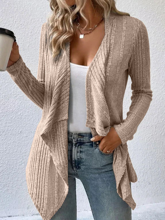 Damen gemütliche Strickjacke mit lässigem Schnitt und asymmetrischem Saum EB