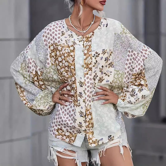 Damen Bluse mit einzigartigem Patchwork-Design EB