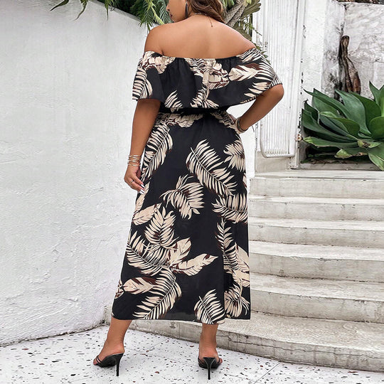 Damen Off-Shoulder Maxikleid mit raffinierten Rüschen und seitlichem Schlitz EB
