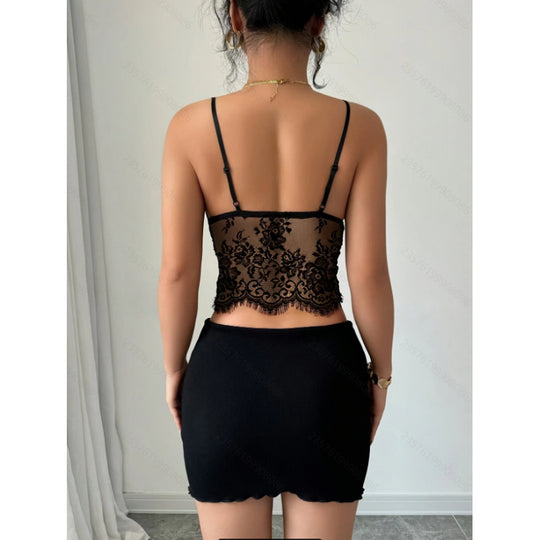 Damen Spitzen-Crop-Top EB