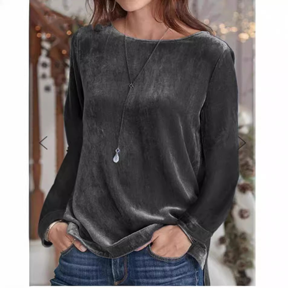 Damen Langarmbluse mit weichem Fleece und modischem Rundhalsausschnitt EB