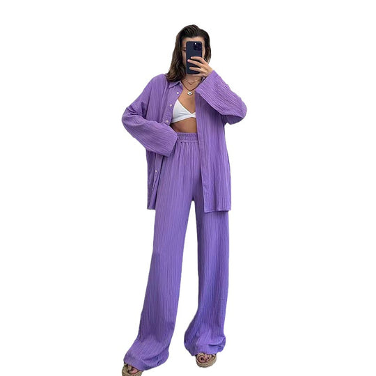 Damen lässiges Übergrößen-Hemd und lockere Hose Set EB