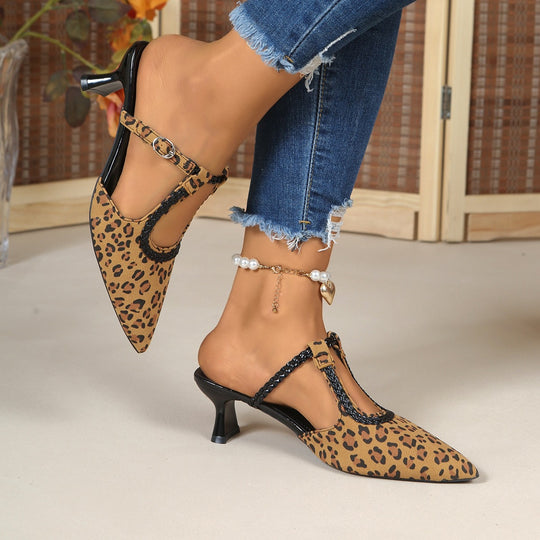Damen elegante Slingback-Pumps mit Animal-Print und modischem Absatz EB