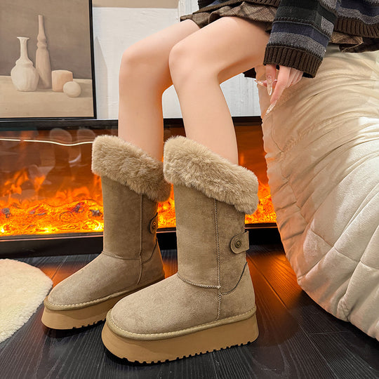 Damen kuschelige Winterstiefel mit luxuriösem Kunstpelzkragen EB