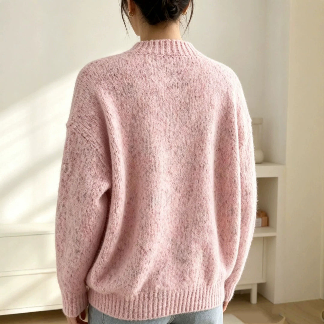 Damen Grobgestrickter Kurzcardigan mit Rundhalsausschnitt und meliertem Tweed-Effekt EB