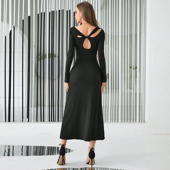 Damen figurbetontes Maxikleid mit asymmetrischem Ausschnitt und langen Ärmeln Eichborn Berlin
