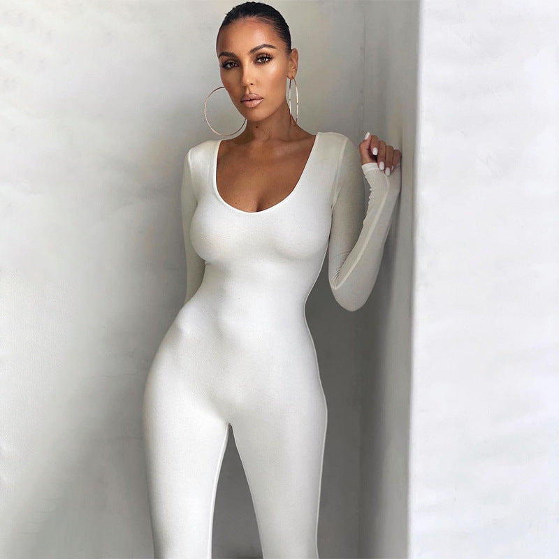 Damen Langarm Bodycon Jumpsuit EB