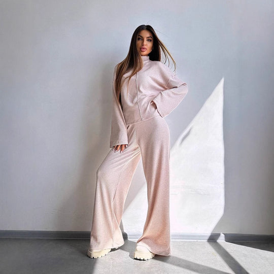 Damen Bequemer Sweat-Loungewear-Anzug mit weitem Schnitt und hohen Ärmeln EB