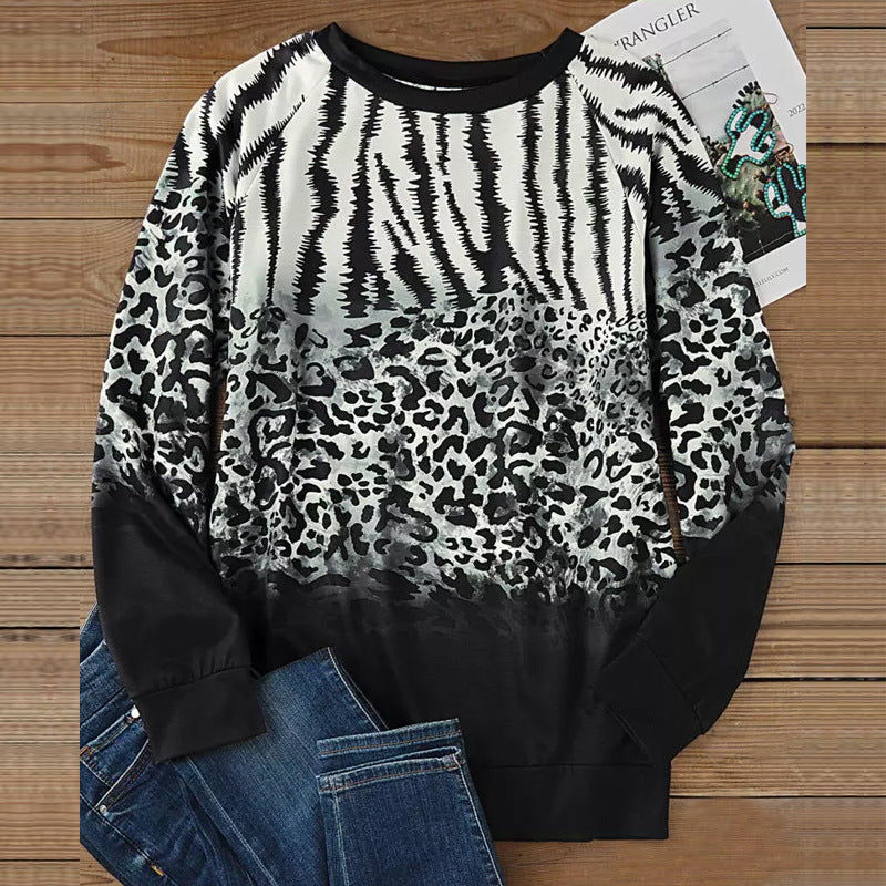 Damen Animalprint Oversize Strickpullover mit Rundhalsausschnitt und Farbverlauf EB