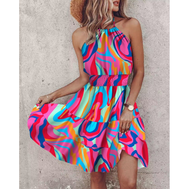 Damen Freizeitkleid mit floralen Druckdetails und Taillengürtel EB