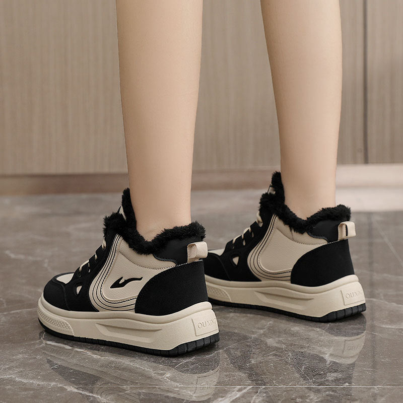 Damen modische High-Top Sneakers mit kuscheligem Fleecefutter und rutschfester Sohle EB