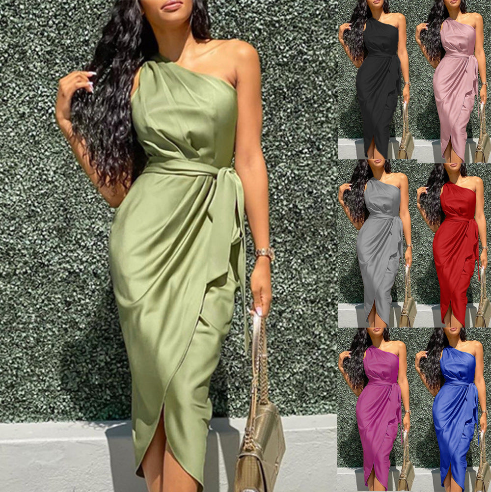 Damen Elegantes Wickelkleid mit asymmetrischem Schnitt und Taillengürtel EB