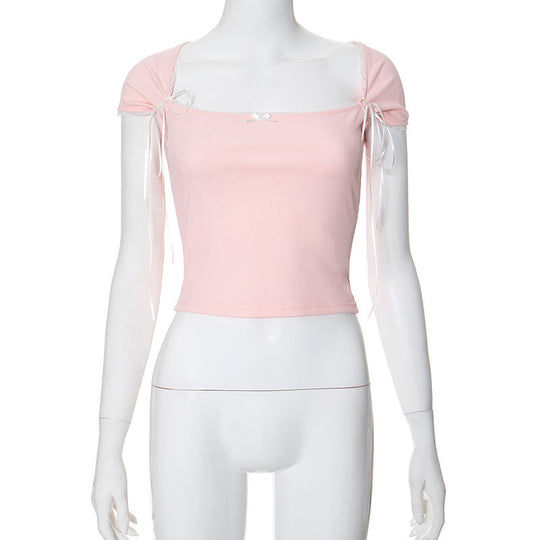 Damen Crop-Oberteil mit verstellbaren Spaghettiträgern und eleganten Knoten-Details EB