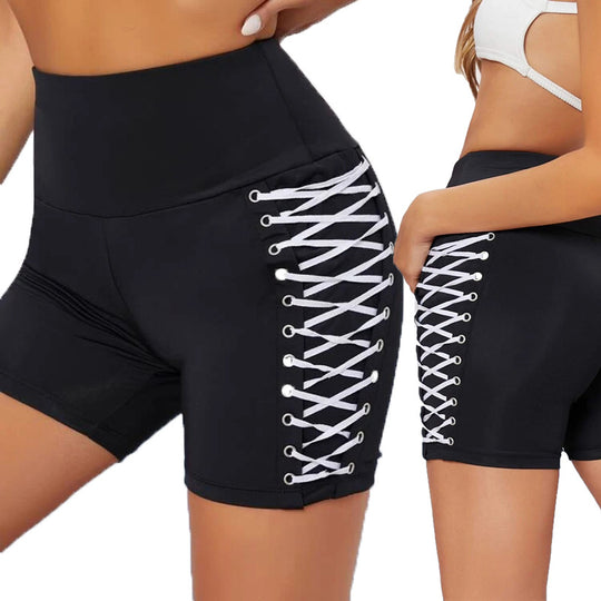 Damen Hochtaillierte Trainingsshorts mit dekorativem Schnürdesign EB