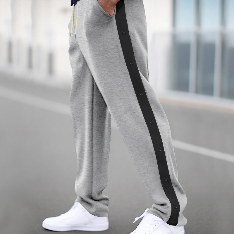 Herren nan locker geschnittene Jogginghose mit Druckknopf-Seitenstreifen und elastischem Kordelbund EB