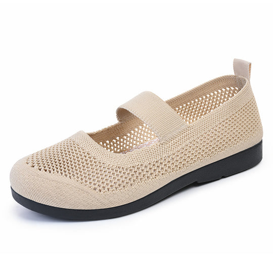 Damen atmungsaktive Strick-Ballerinas mit elastischem Riemen EB
