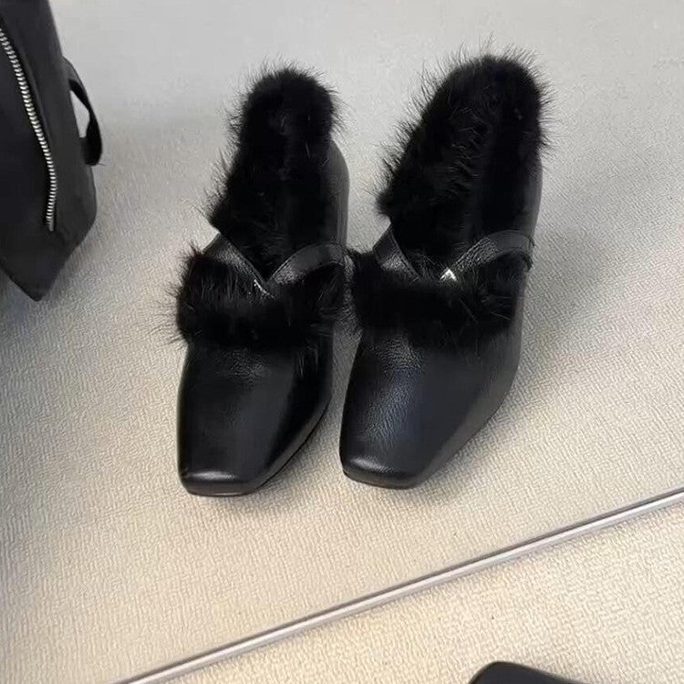 Damen Pantoletten mit luxuriösem Fellbesatz und modernem Design EB