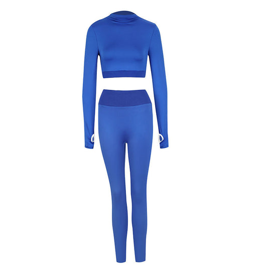 Damen Sportliches Langarm-Crop-Top und Leggings Set EB
