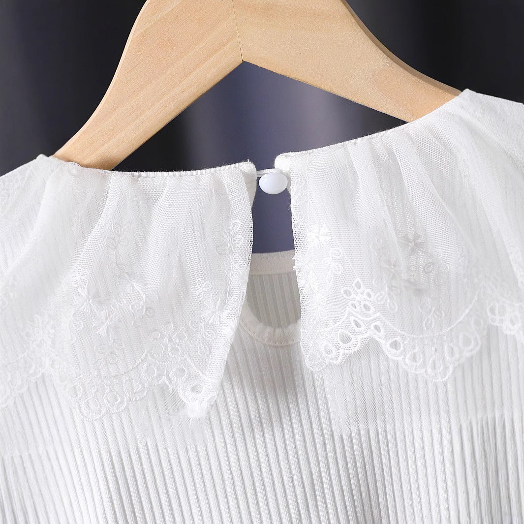 Damen Bluse mit romantischem Tüllkragen und floralen Stickereien EB