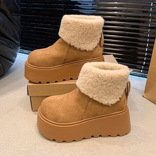 Damen Flauschige Plateau-Stiefel mit weichem Kunstfellkragen EB