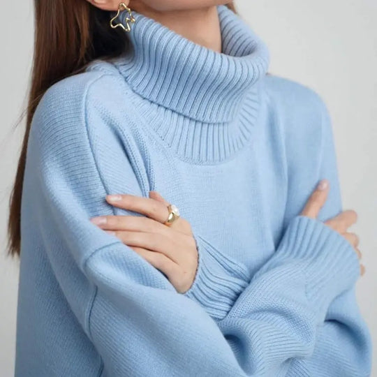 Damen Oversized Rollkragenpullover mit Rippstruktur EB